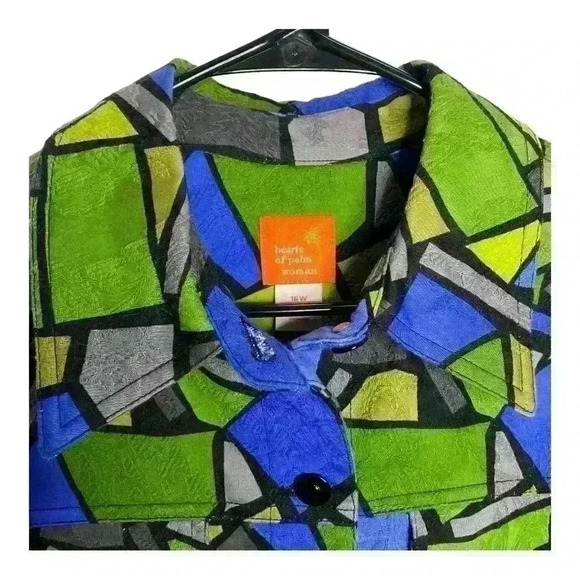 Hearts of palm artistic vibrant color block button front casual blazer-size 16 - Picture 4 of 9